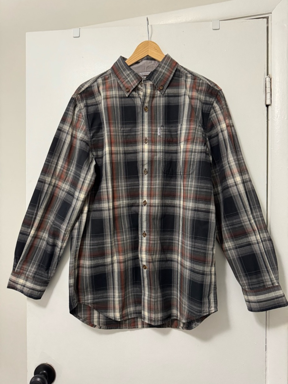 Carhartt Men's Plaid Button-Down Shirt in Black, Brown & Cream